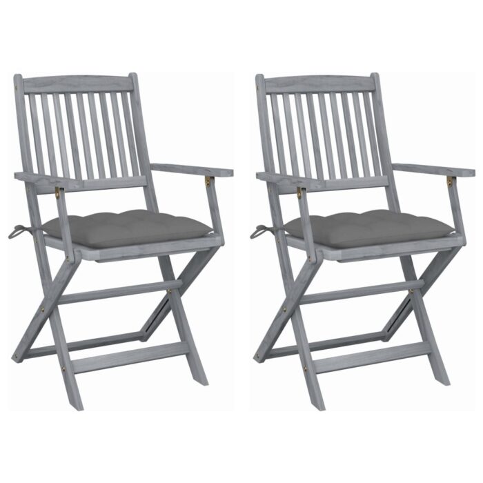 Chaises pliables d'extérieur lot de 2 et coussins Bois d'acacia – Image 1