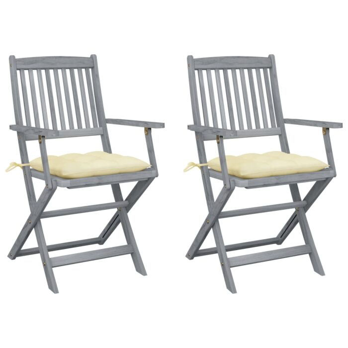 Chaises pliables d'extérieur lot de 2 et coussins Bois d'acacia – Image 1