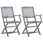 Chaises pliables d'extérieur lot de 2 et coussins Bois d'acacia – Image 2