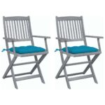 Chaises pliables d'extérieur lot de 2 et coussins Bois d'acacia