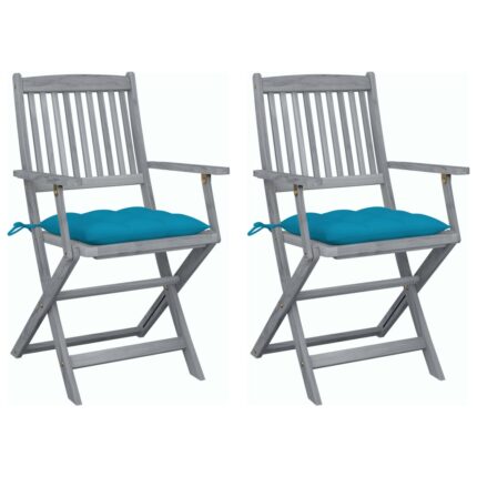 Chaises pliables d'extérieur lot de 2 et coussins Bois d'acacia