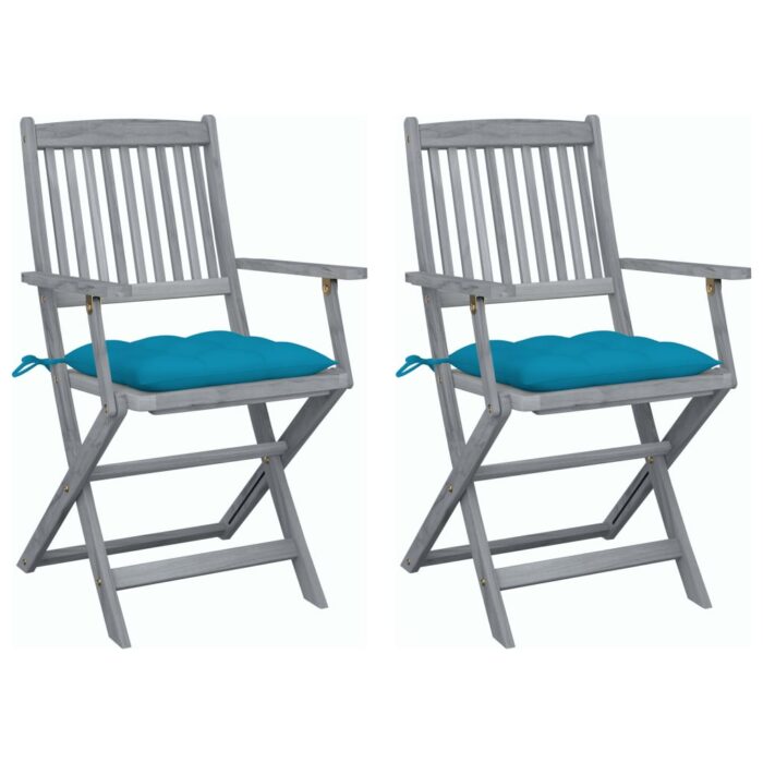 Chaises pliables d'extérieur lot de 2 et coussins Bois d'acacia – Image 1