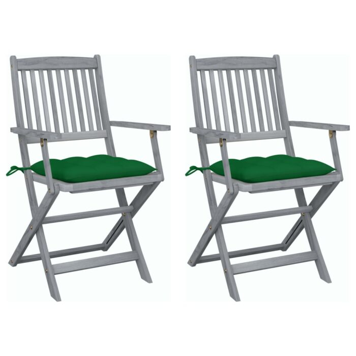 Chaises pliables d'extérieur lot de 2 et coussins Bois d'acacia – Image 1