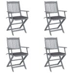Chaises pliables d'extérieur lot de 4 et coussins Bois d'acacia