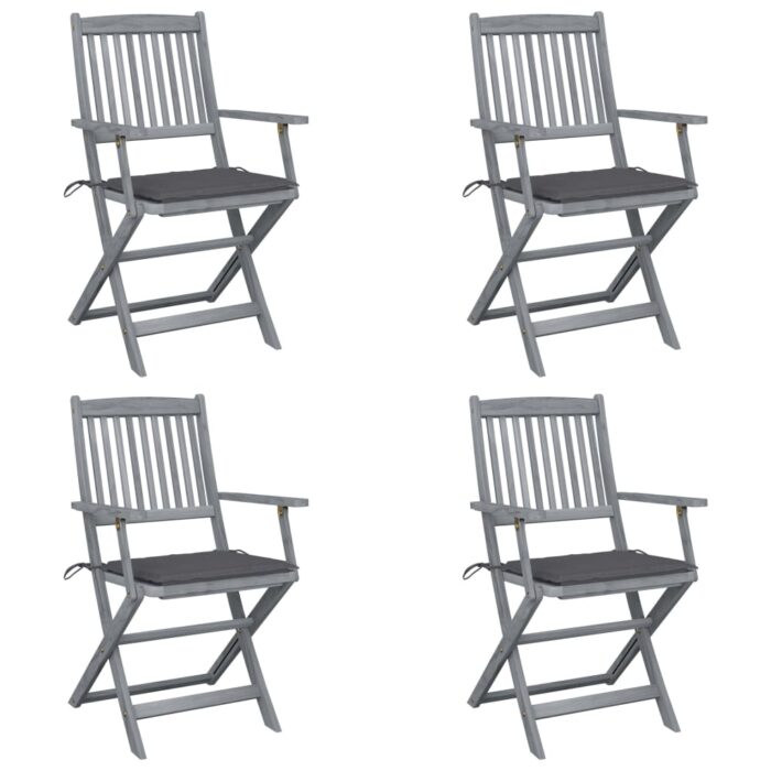 Chaises pliables d'extérieur lot de 4 et coussins Bois d'acacia – Image 1