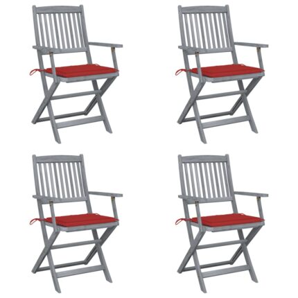 Chaises pliables d'extérieur lot de 4 et coussins Bois d'acacia