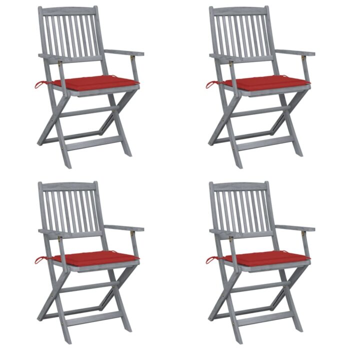 Chaises pliables d'extérieur lot de 4 et coussins Bois d'acacia – Image 1