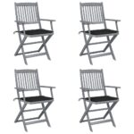 Chaises pliables d'extérieur lot de 4 et coussins Bois d'acacia