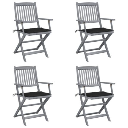 Chaises pliables d'extérieur lot de 4 et coussins Bois d'acacia