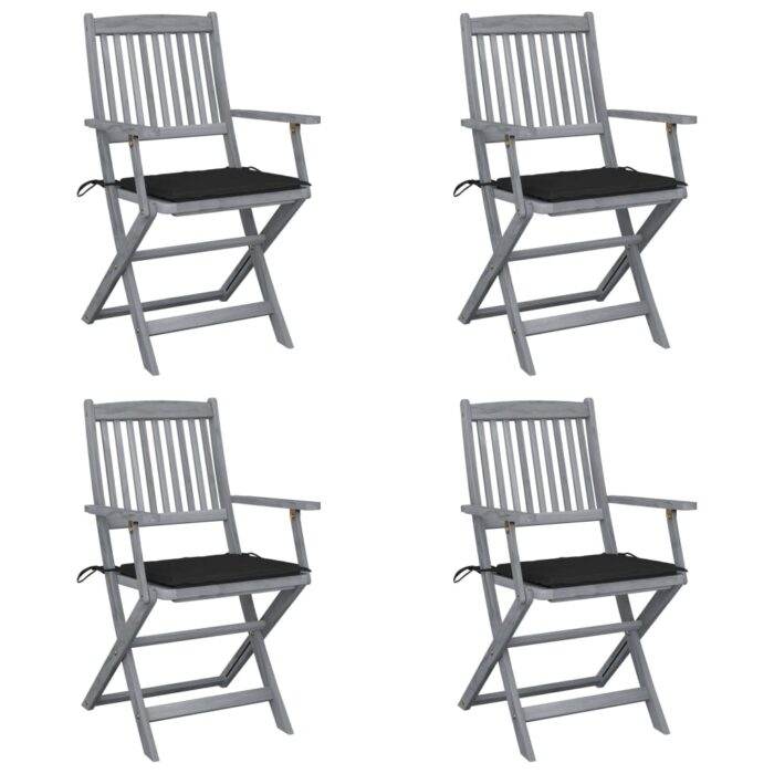 Chaises pliables d'extérieur lot de 4 et coussins Bois d'acacia – Image 1