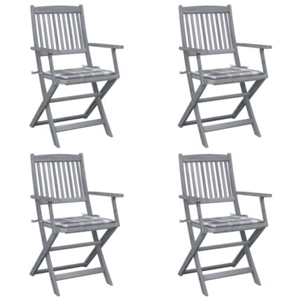Chaises pliables d'extérieur lot de 4 et coussins Bois d'acacia