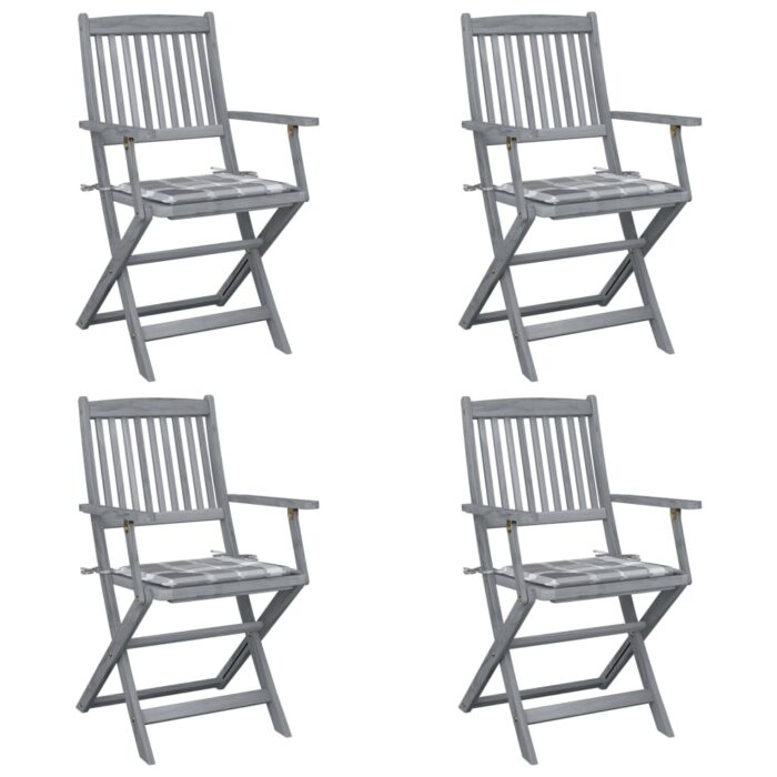 Chaises pliables d'extérieur lot de 4 et coussins Bois d'acacia – Image 1