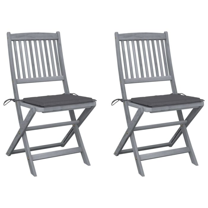 Chaises pliables d'extérieur lot de 2 et coussins Bois d'acacia – Image 1