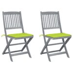 Chaises pliables d'extérieur lot de 2 et coussins Bois d'acacia
