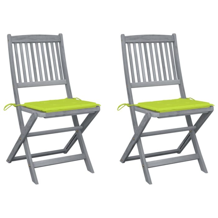 Chaises pliables d'extérieur lot de 2 et coussins Bois d'acacia – Image 1
