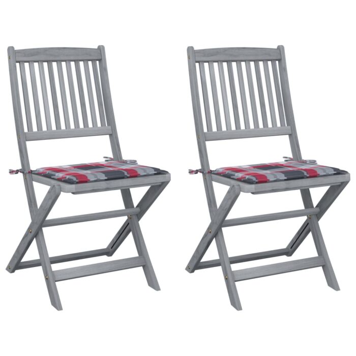 Chaises pliables d'extérieur lot de 2 et coussins Bois d'acacia – Image 1