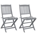Chaises pliables d'extérieur lot de 2 et coussins Bois d'acacia