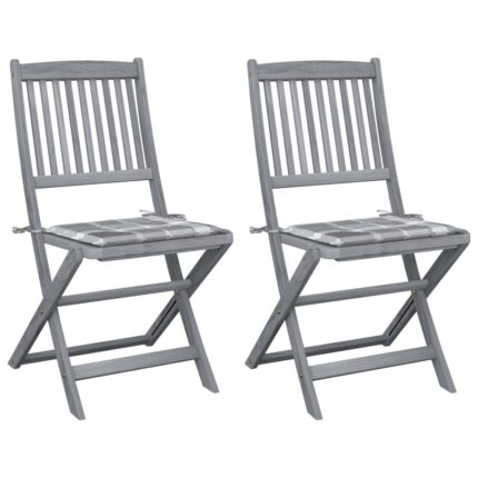 Chaises pliables d'extérieur lot de 2 et coussins Bois d'acacia