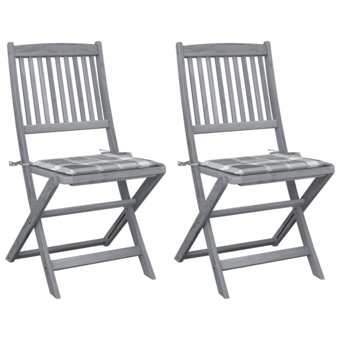 Chaises pliables d'extérieur lot de 2 et coussins Bois d'acacia – Image 1