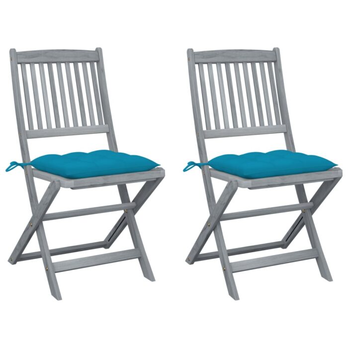 Chaises pliables d'extérieur lot de 2 et coussins Bois d'acacia – Image 1