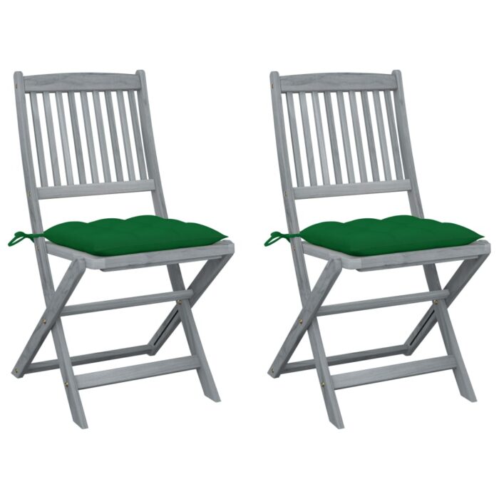 Chaises pliables d'extérieur lot de 2 et coussins Bois d'acacia – Image 1
