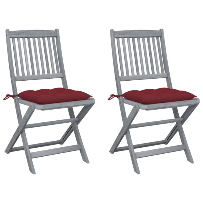 Chaises pliables d'extérieur lot de 2 et coussins Bois d'acacia – Image 1