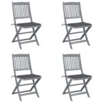 Chaises pliables d'extérieur lot de 4 et coussins Bois d'acacia