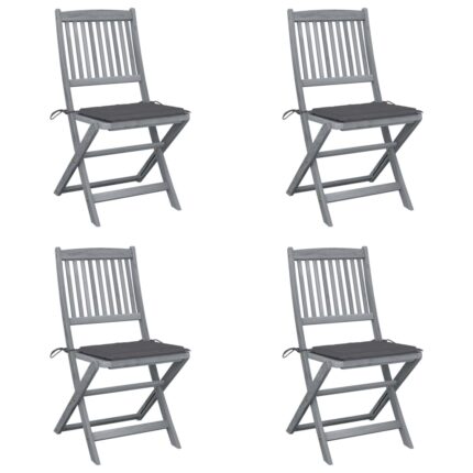 Chaises pliables d'extérieur lot de 4 et coussins Bois d'acacia