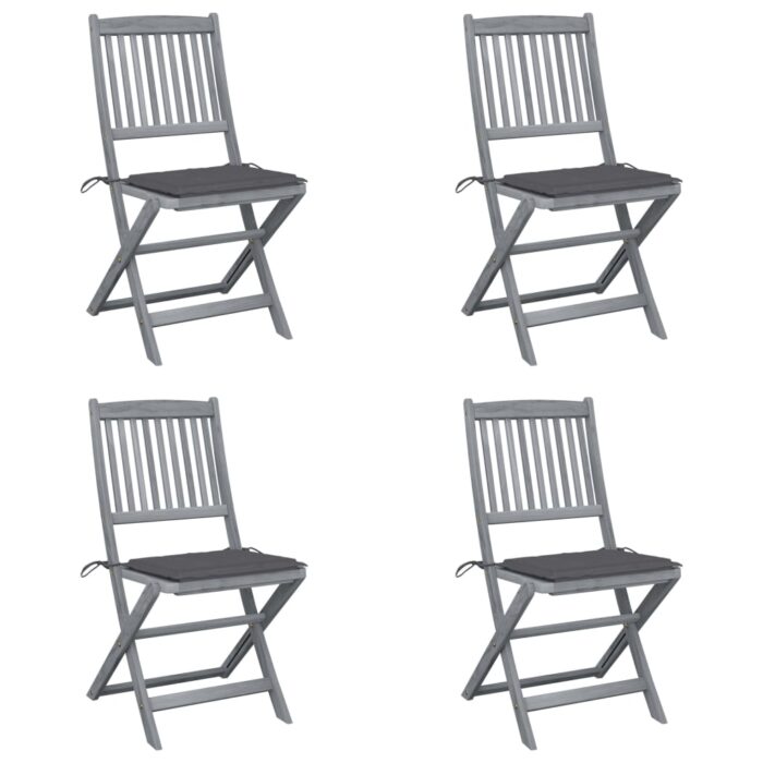 Chaises pliables d'extérieur lot de 4 et coussins Bois d'acacia – Image 1