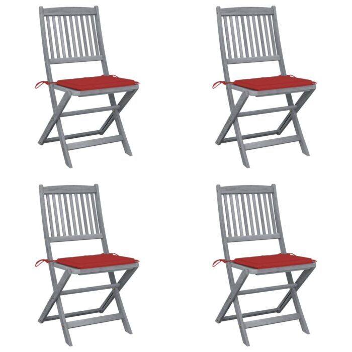 Chaises pliables d'extérieur lot de 4 et coussins Bois d'acacia – Image 1