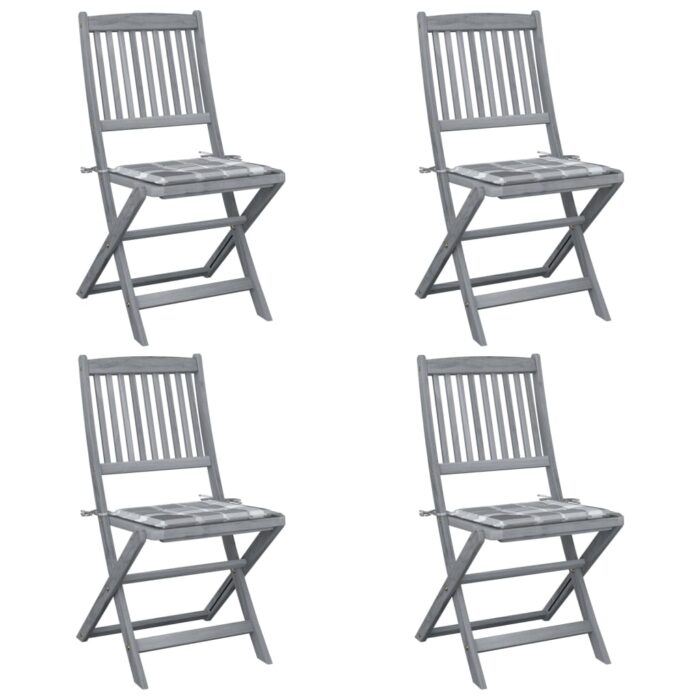 Chaises pliables d'extérieur lot de 4 et coussins Bois d'acacia – Image 1