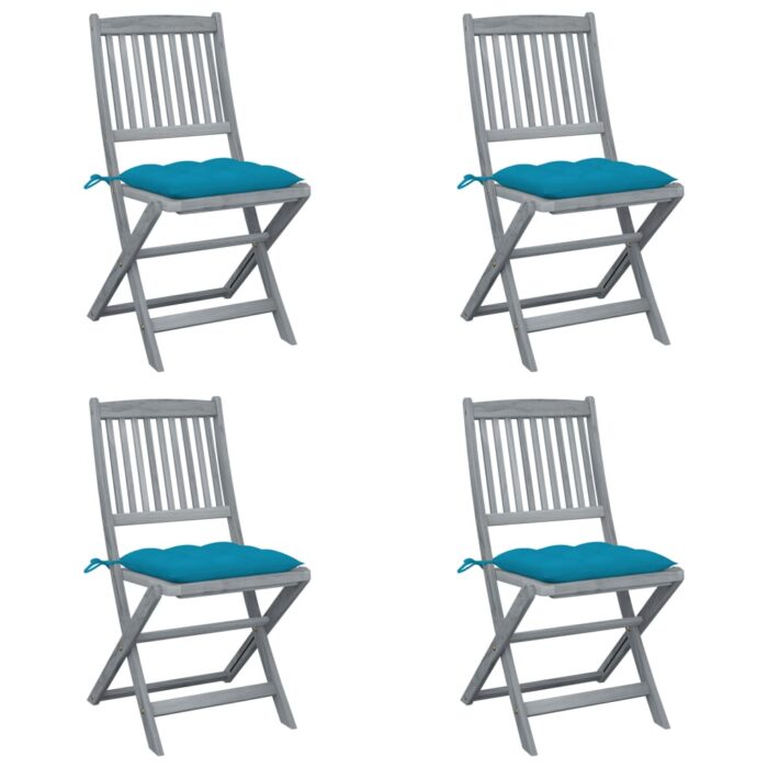 Chaises pliables d'extérieur lot de 4 et coussins Bois d'acacia – Image 1
