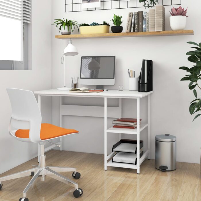 Bureau d'ordinateur Blanc 105x55x72 cm MDF et métal – Image 1
