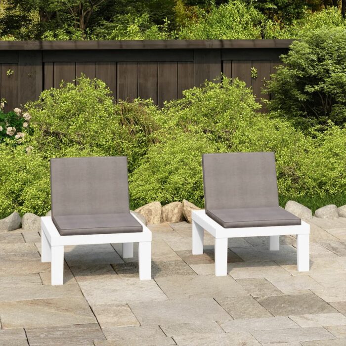 Chaises de salon de jardin et coussins lot de 2 Plastique Blanc – Image 1
