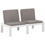 Bancs de salon de jardin avec coussins lot de 2 Plastique Blanc – Image 2