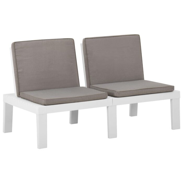 Bancs de salon de jardin avec coussins lot de 2 Plastique Blanc – Image 2