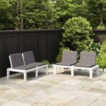 Bancs de salon de jardin avec coussins lot de 2 Plastique Blanc