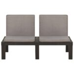 Bancs de salon de jardin avec coussins lot de 2 Plastique Gris – Image 3