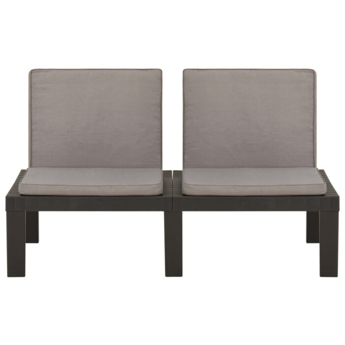 Bancs de salon de jardin avec coussins lot de 2 Plastique Gris – Image 3