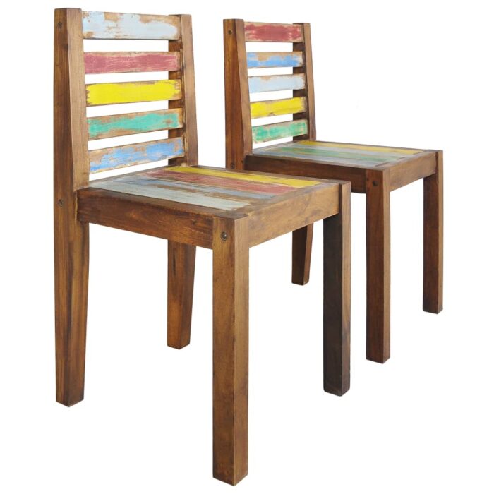 Chaises à manger lot de 2 bois de récupération solide – Image 1
