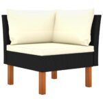 Salon de jardin 4 pcs avec coussins Résine tressée Noir – Image 2