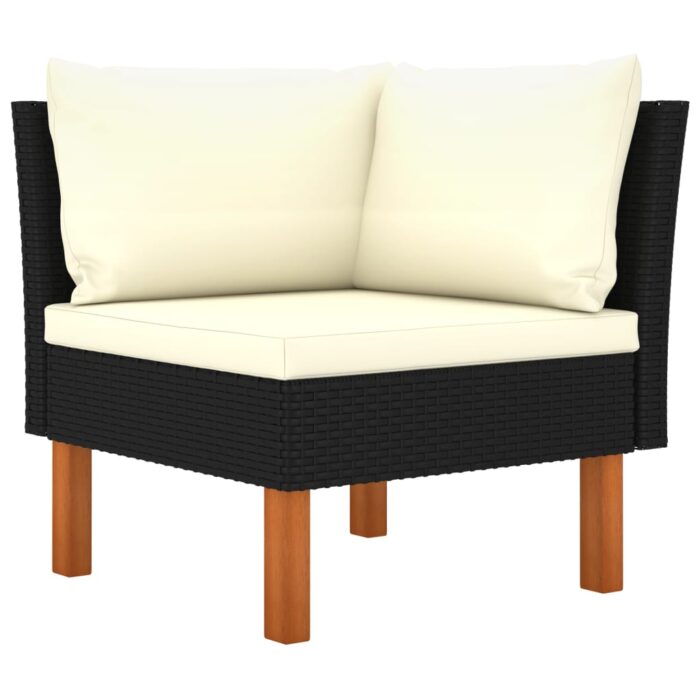 Salon de jardin 4 pcs avec coussins Résine tressée Noir – Image 2