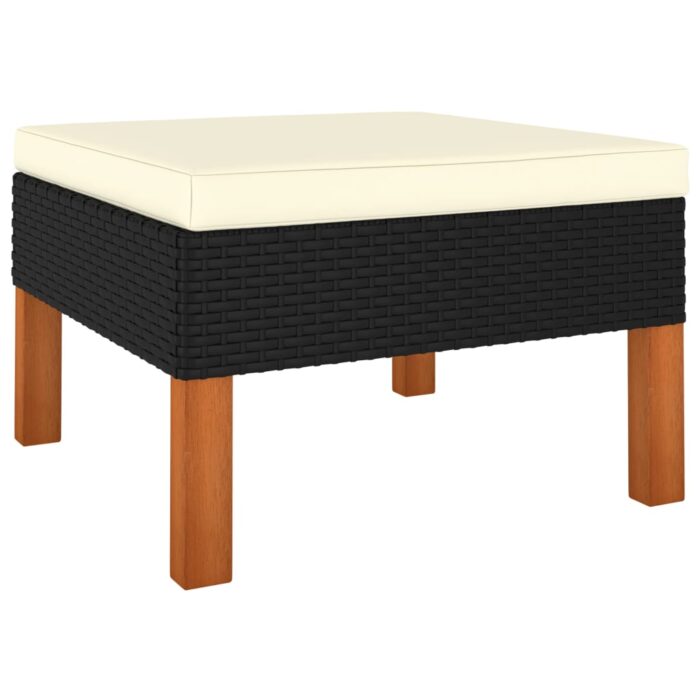 Salon de jardin 4 pcs avec coussins Résine tressée Noir – Image 3
