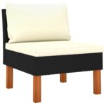 Salon de jardin 4 pcs avec coussins Résine tressée Noir – Image 4