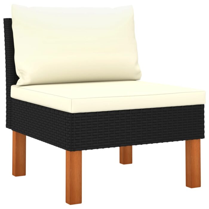 Salon de jardin 4 pcs avec coussins Résine tressée Noir – Image 4