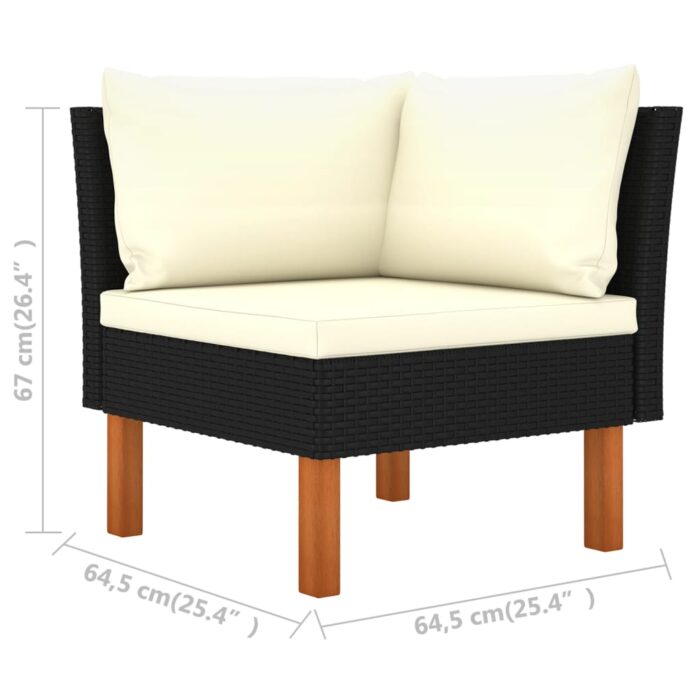 Salon de jardin 4 pcs avec coussins Résine tressée Noir – Image 5