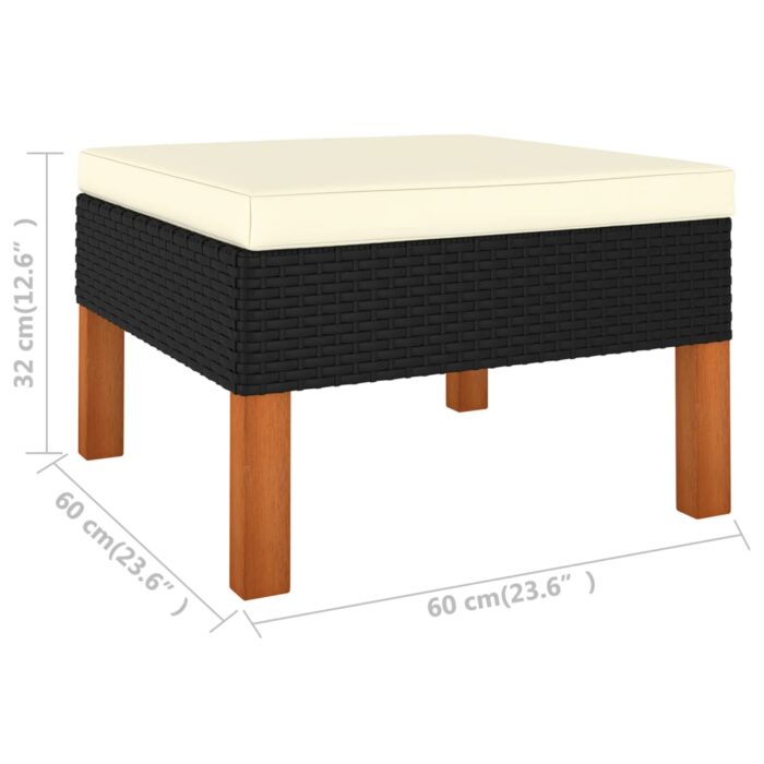 Salon de jardin 4 pcs avec coussins Résine tressée Noir – Image 6