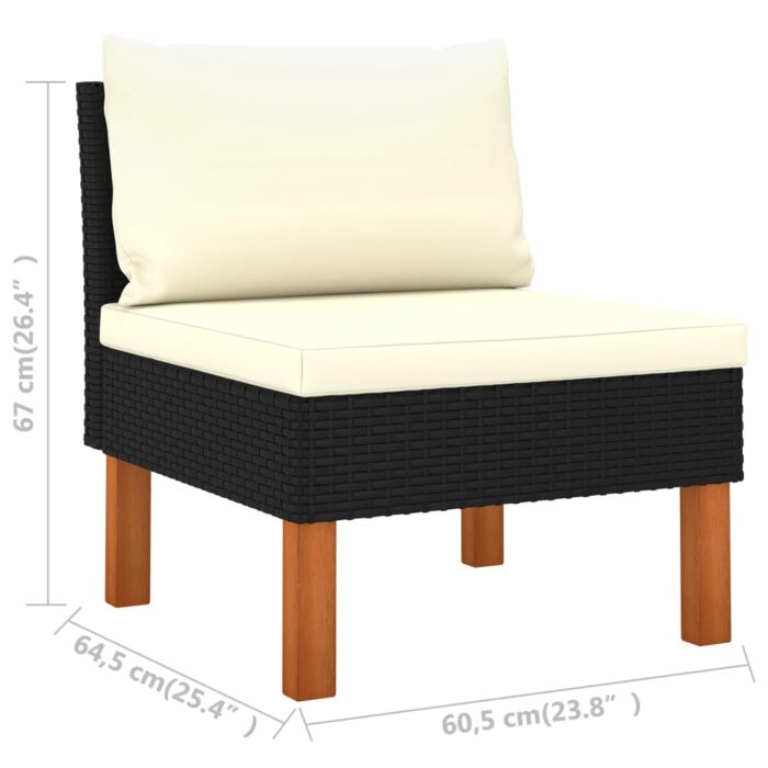 Salon de jardin 4 pcs avec coussins Résine tressée Noir – Image 7
