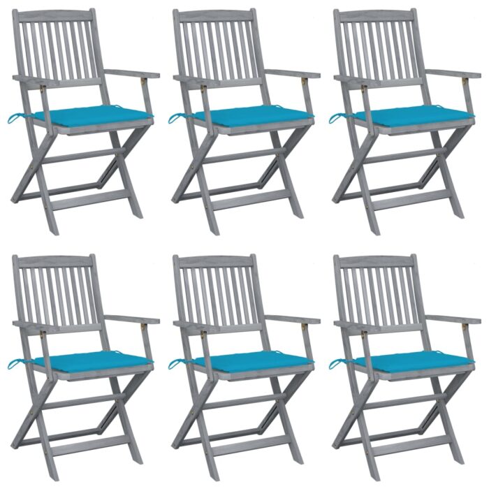 Chaises pliables d'extérieur lot de 6 et coussins Bois d'acacia – Image 1