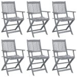 Chaises pliables d'extérieur lot de 6 et coussins Bois d'acacia